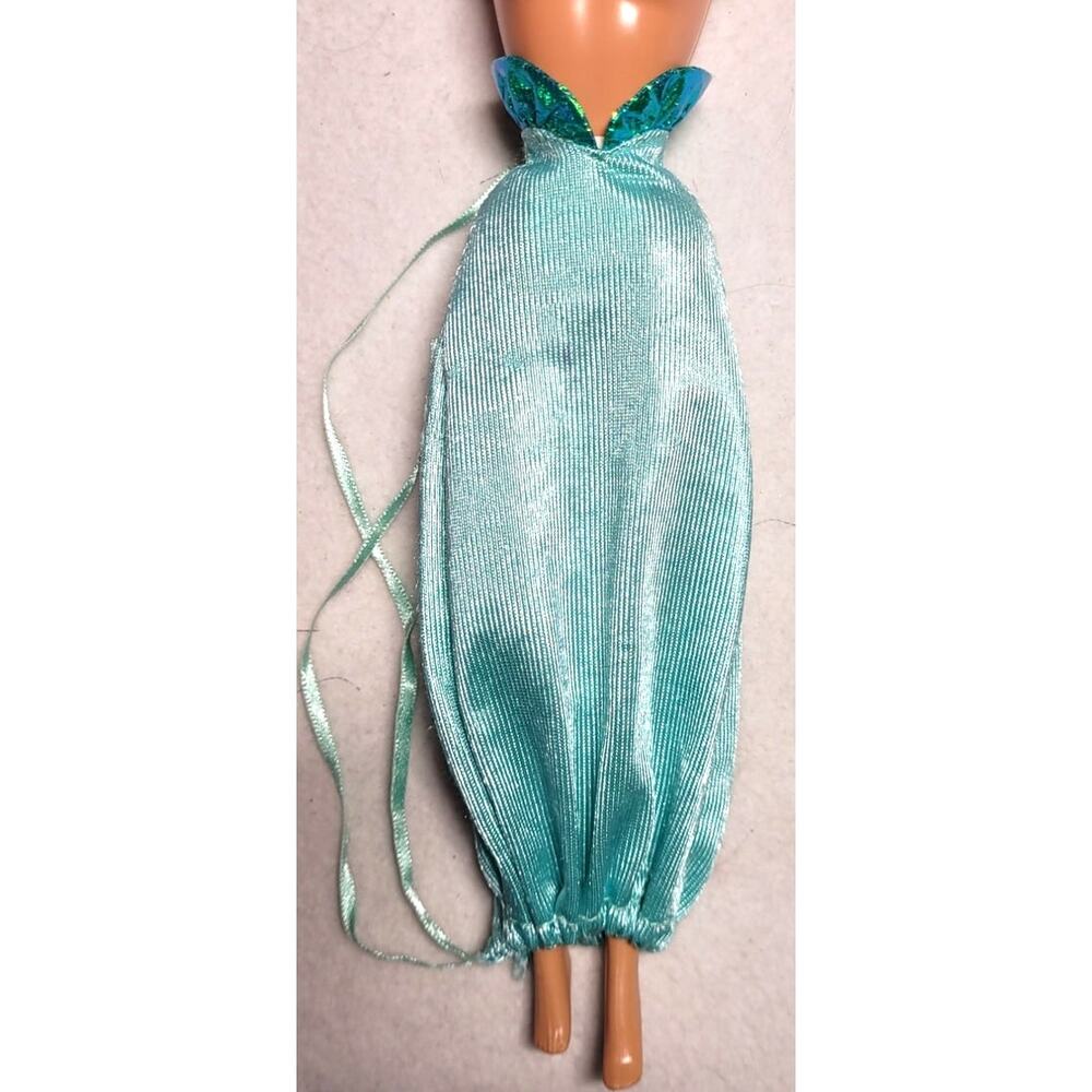 Vintage Barbie Fashion Avenue Aqua Satin Ruched Long Bustle Skirt Y2K